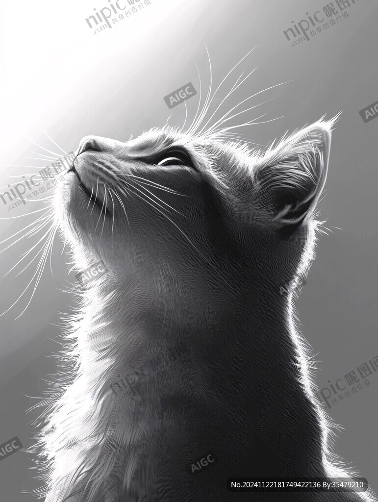 猫咪黑白风插画