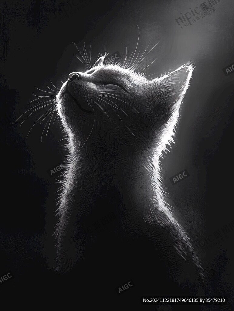 猫咪黑白风插画