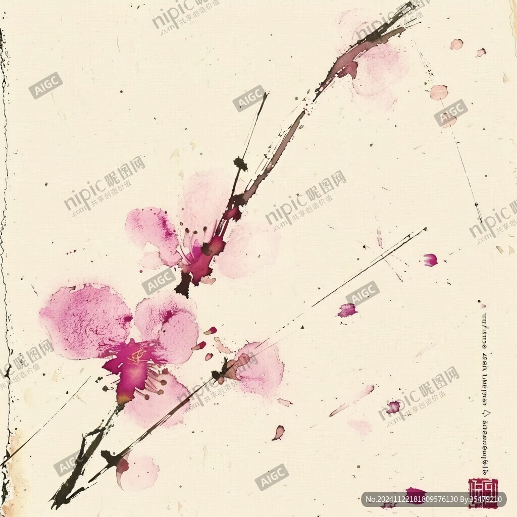 水墨水彩桃花无框画