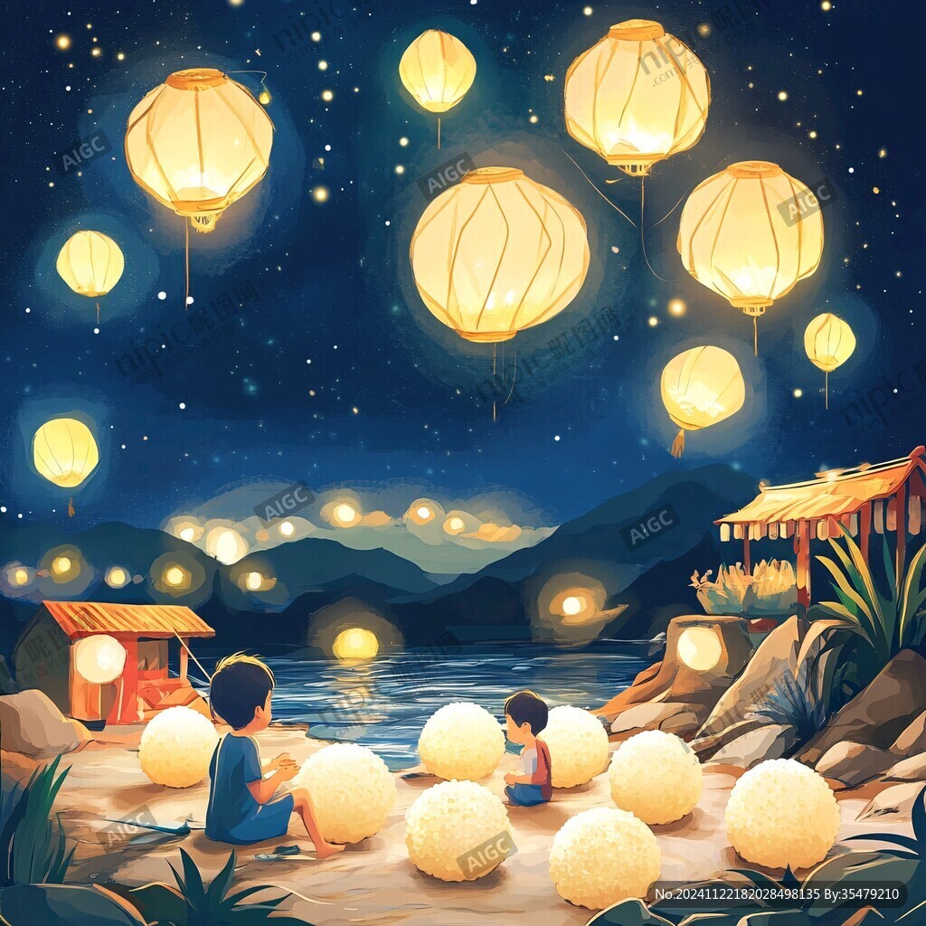 夏日放河灯场景