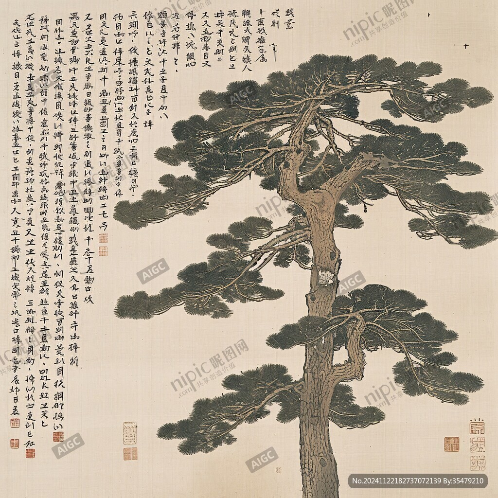 工笔古松
