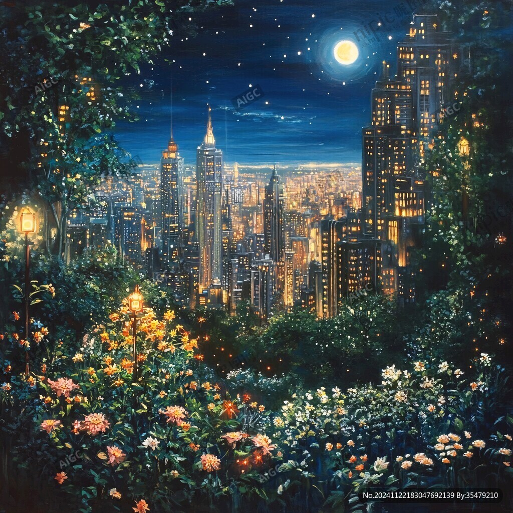 城市之夜油画