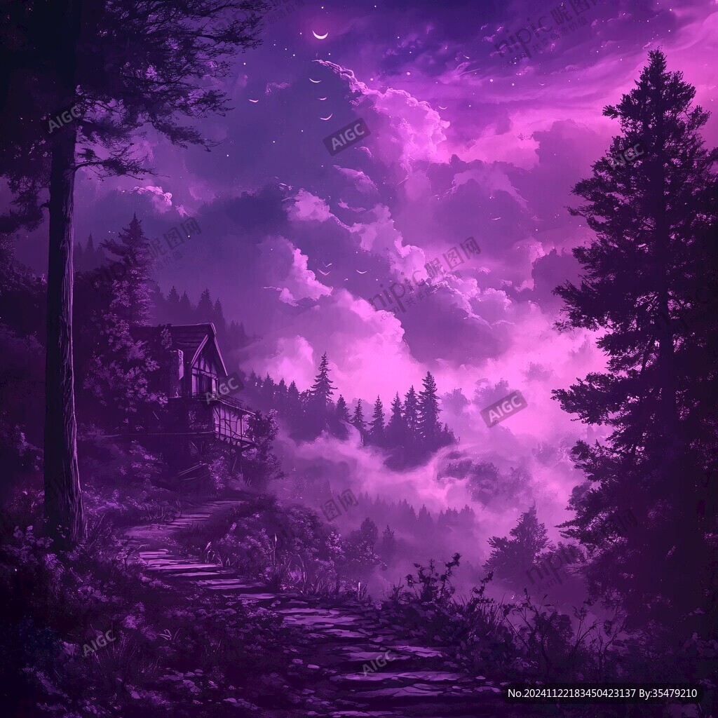 手绘紫色梦幻场景