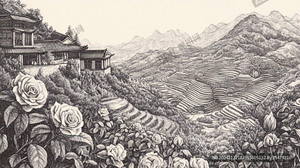 手绘茶山