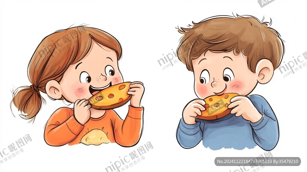 卡通小孩吃菜饼