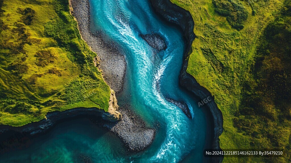 航拍大河细流