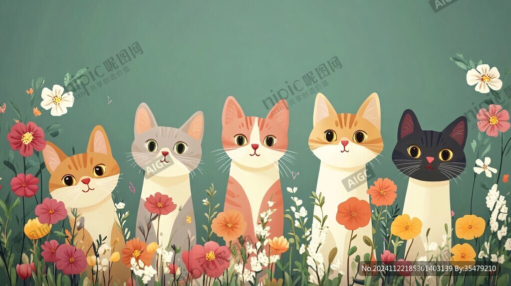 花园里的猫咪插画