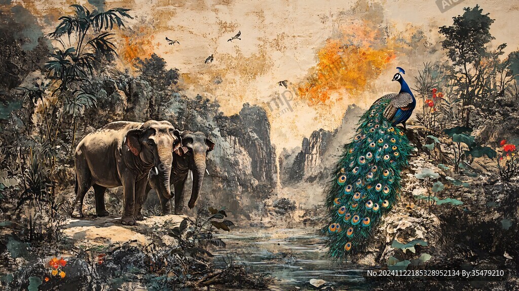 唯美大象壁画