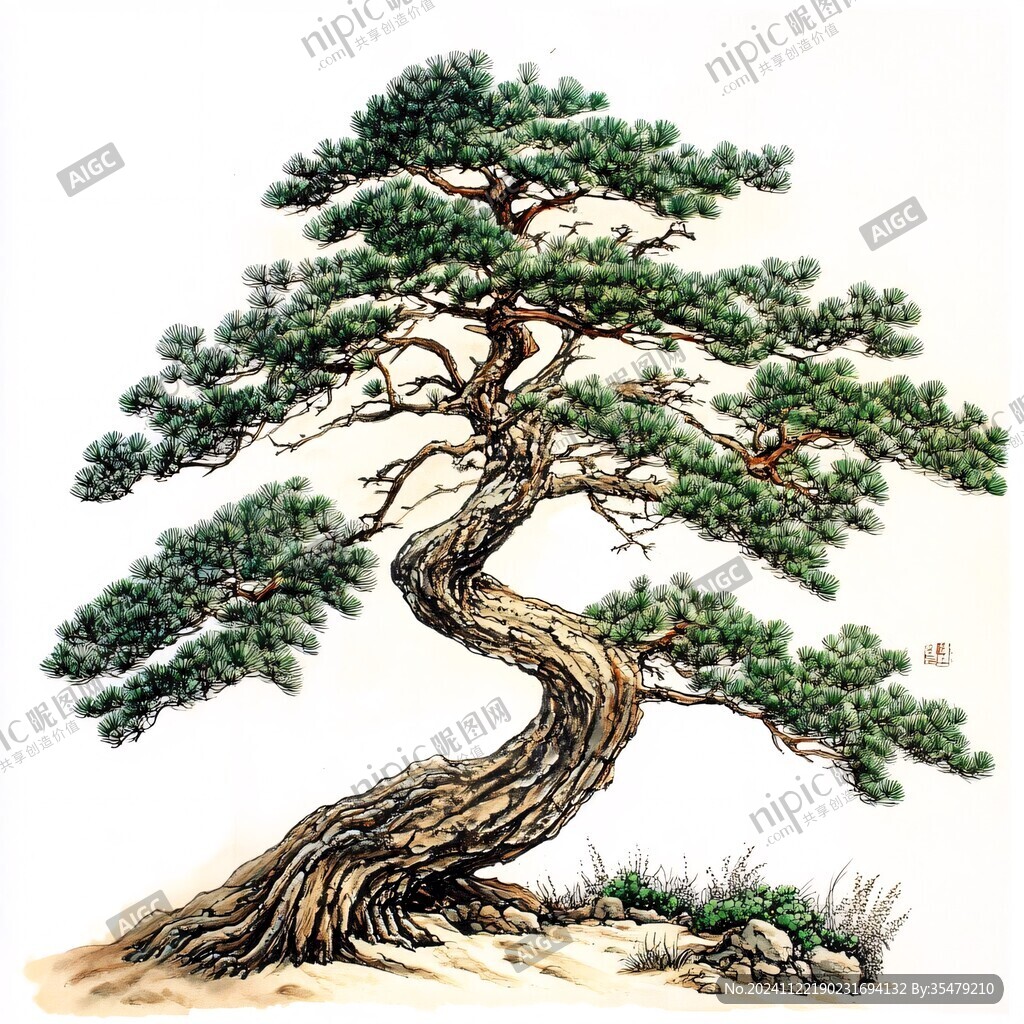 松柏工笔画