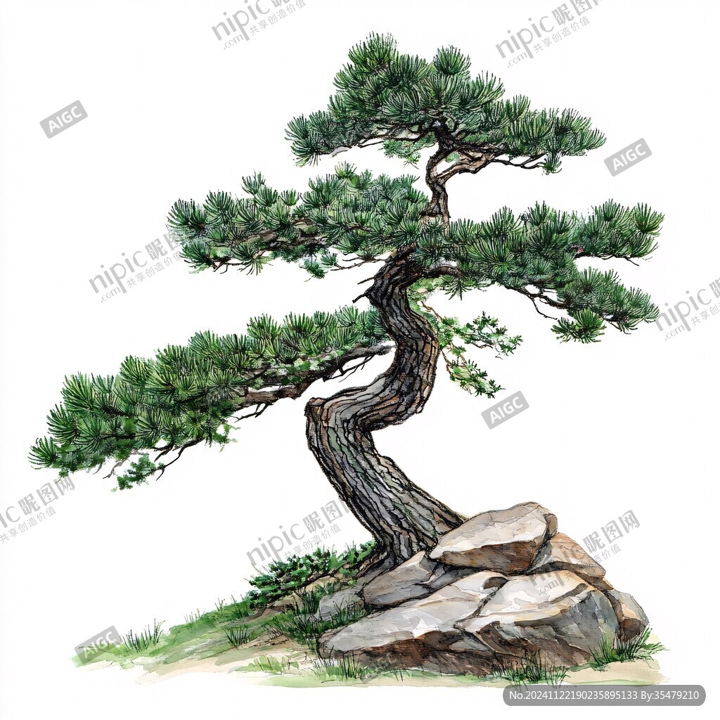 手绘石松