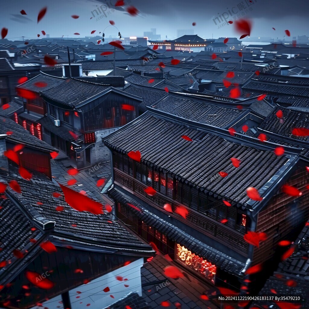 乌镇插画乌镇红色