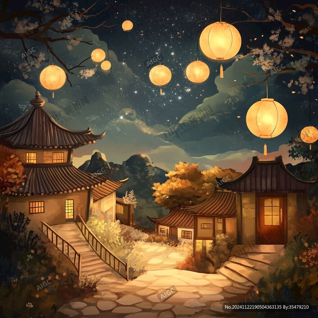 虎溪夜月景点插画