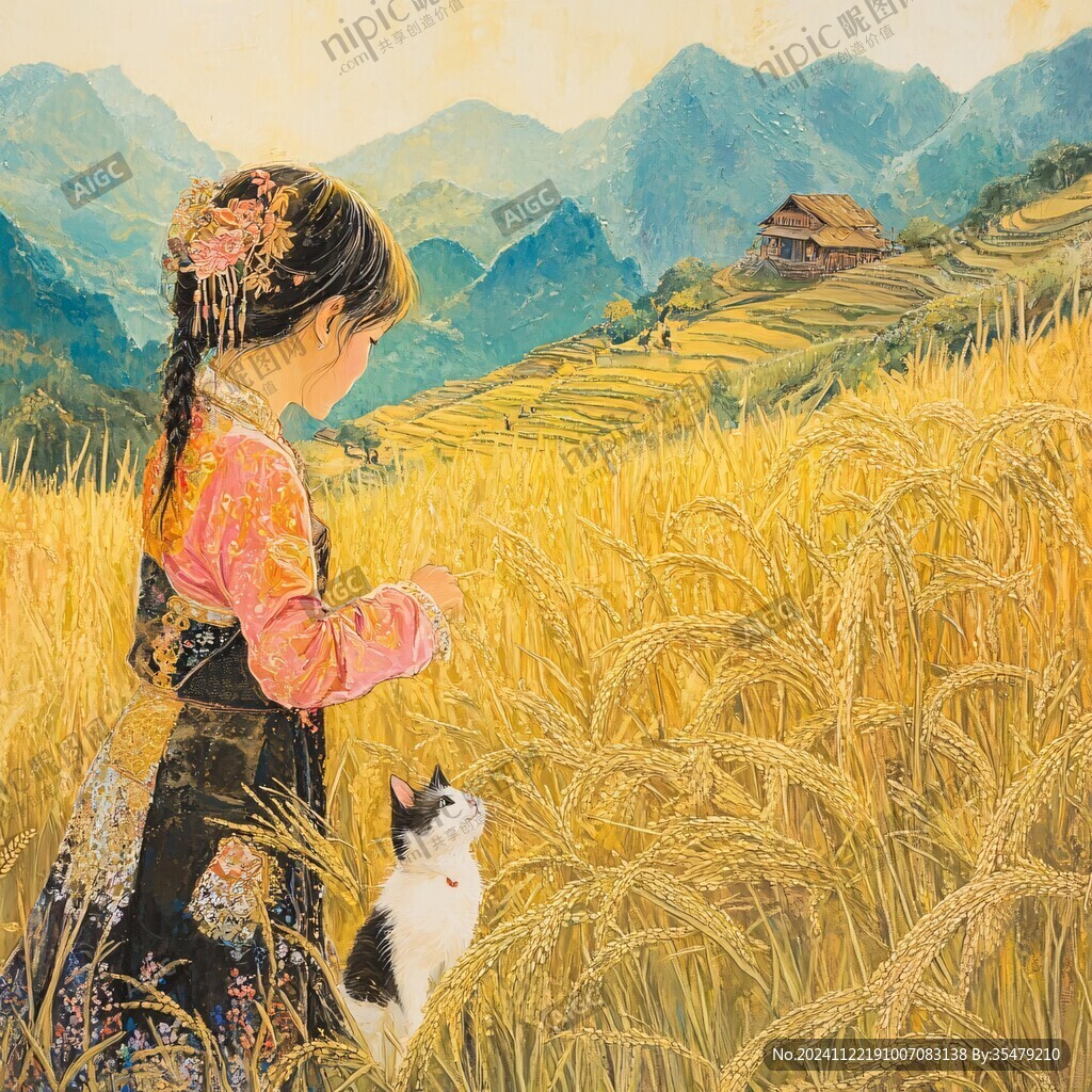 割稻少女