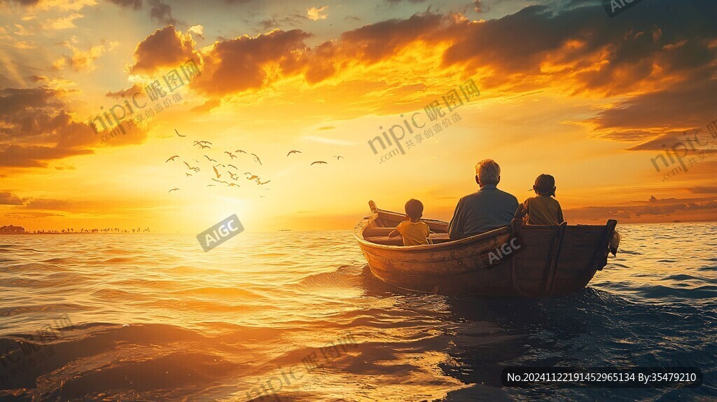夕阳下泛舟