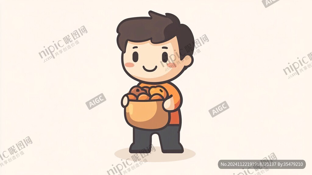 抱红薯的卡通男孩