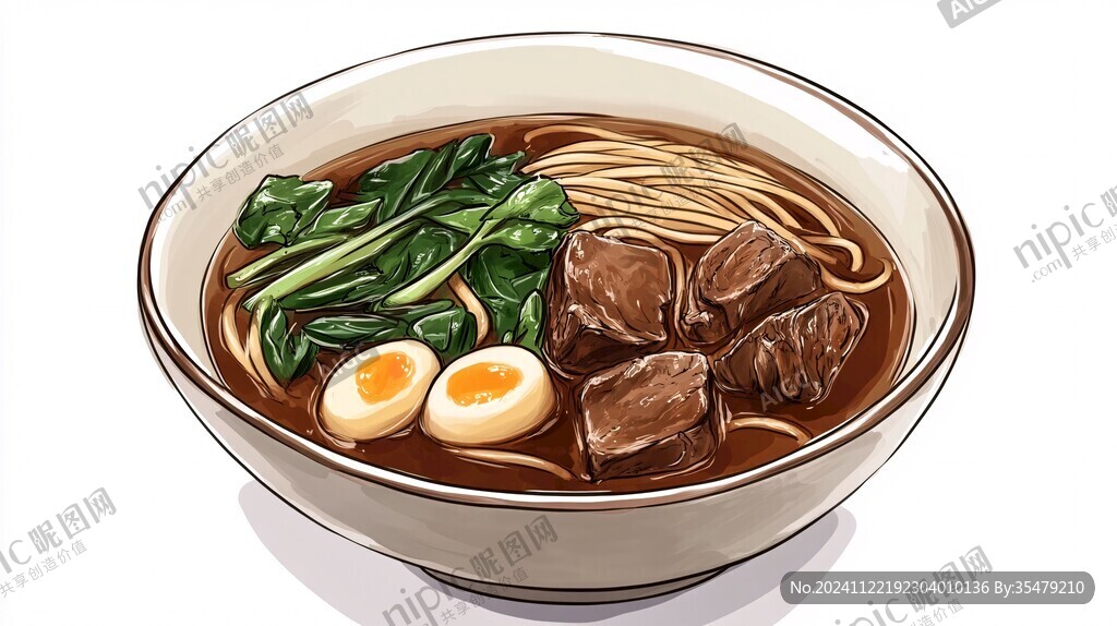 牛肉丸面美食插画