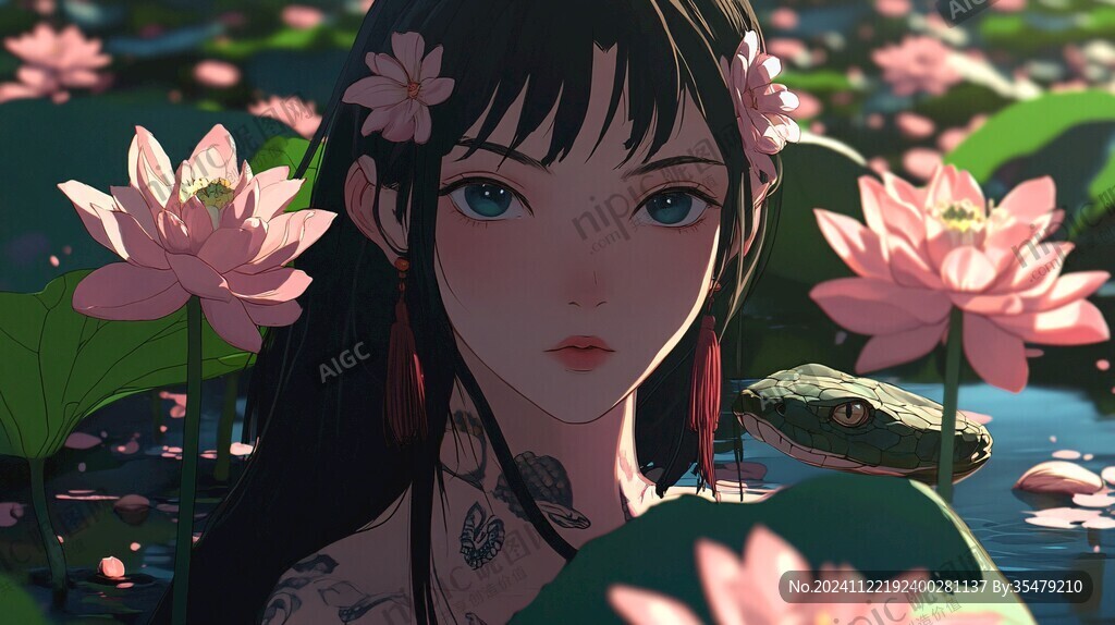 仲夏风荷塘侍女