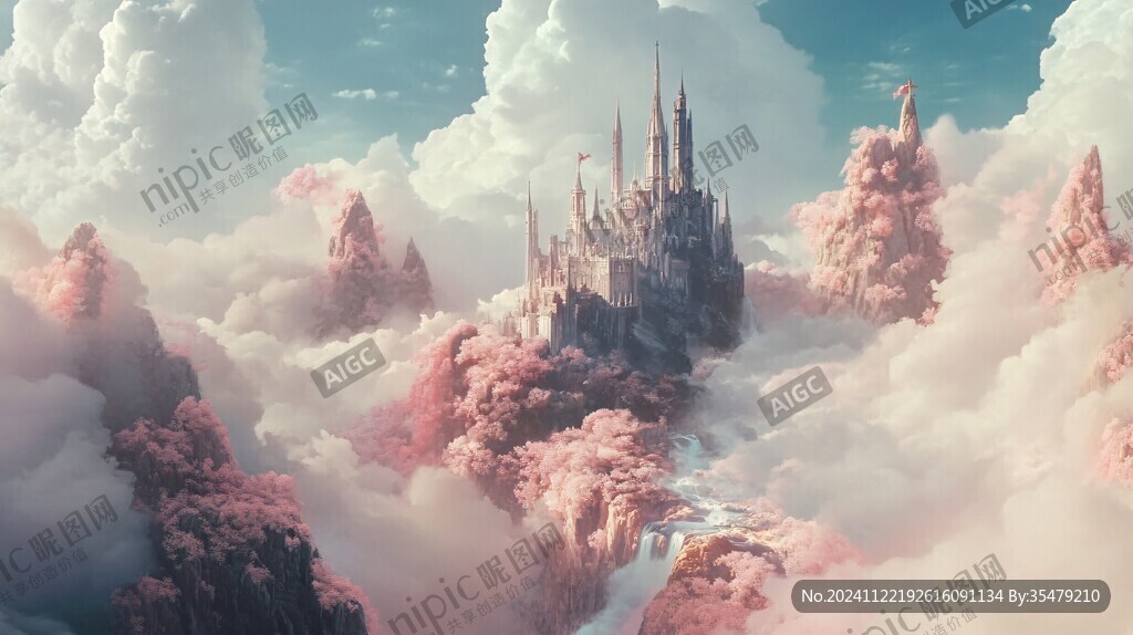 粉红色的超现实主义奇幻城堡
