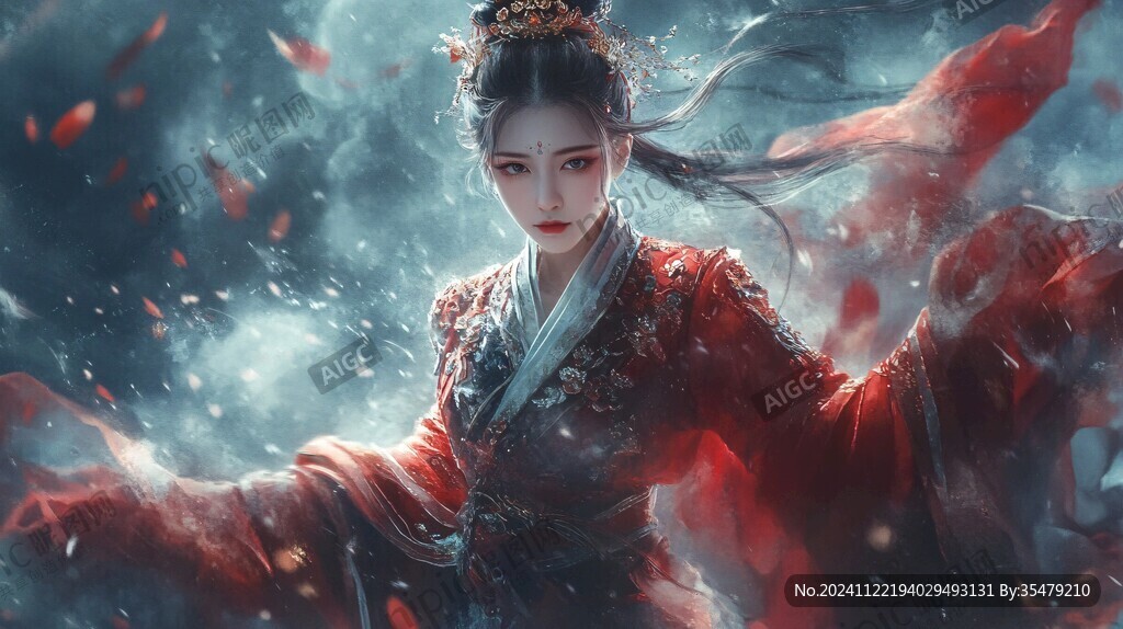 红衣少女设计古风