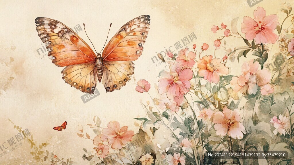 蝶恋花橙色蝴蝶背景