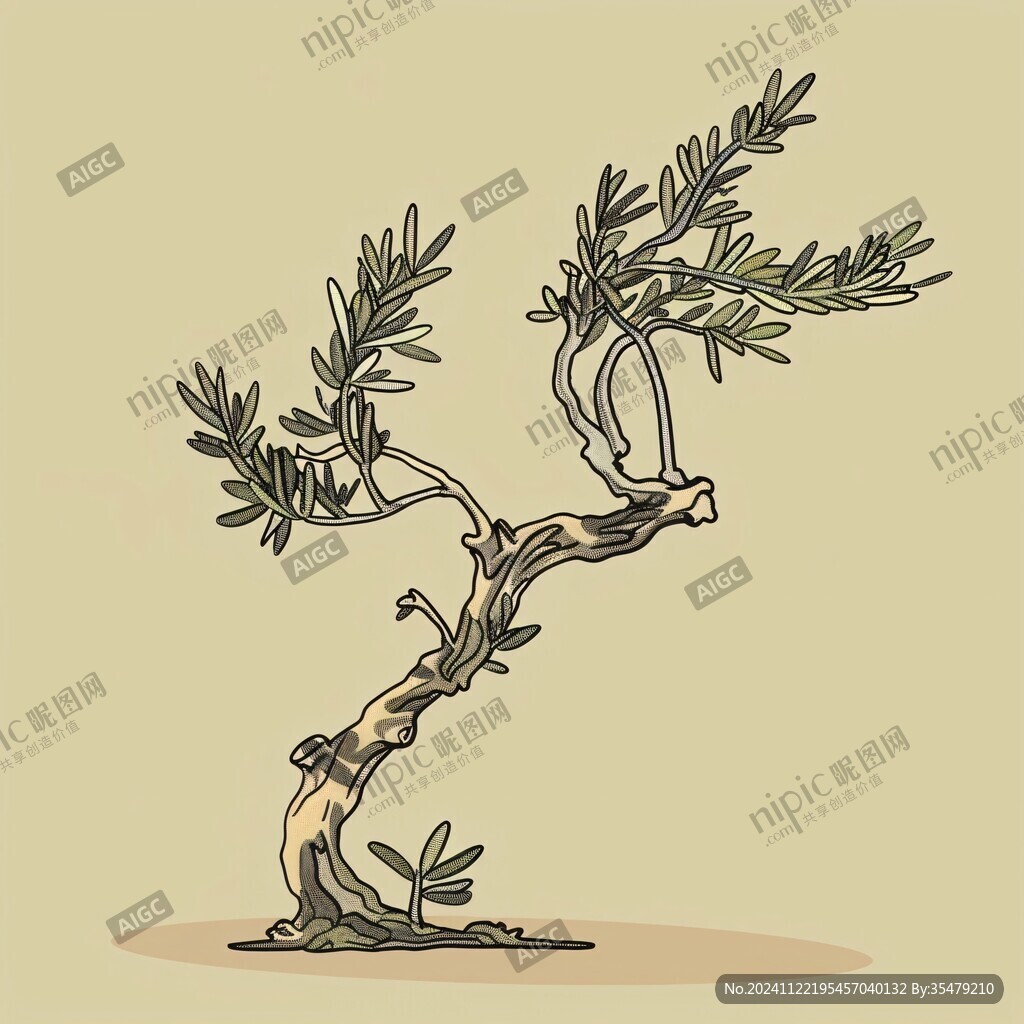 中药插画柏树