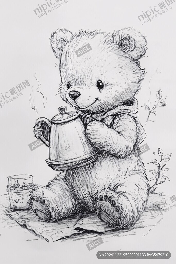 小熊线稿