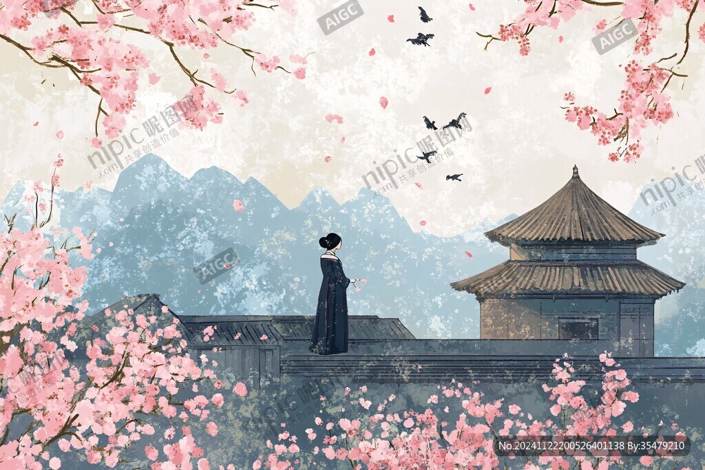 扁平古风插画