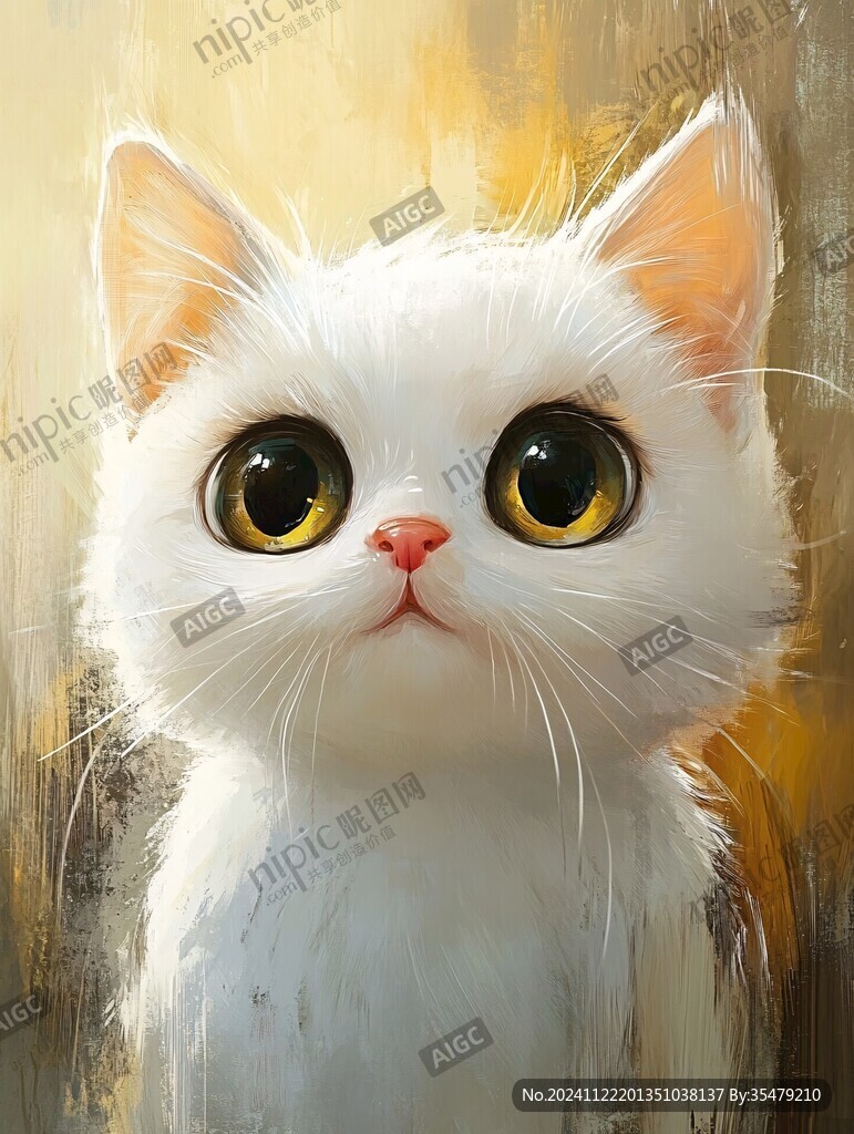 手绘大眼萌猫咪装饰画