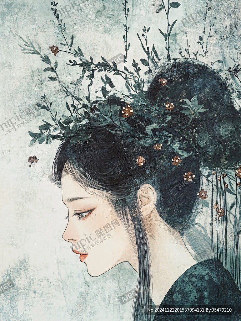 古风美女头像插画封面