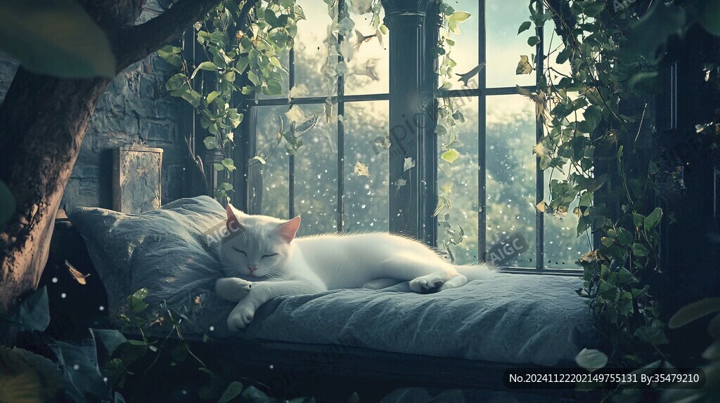 晒太阳的猫插画