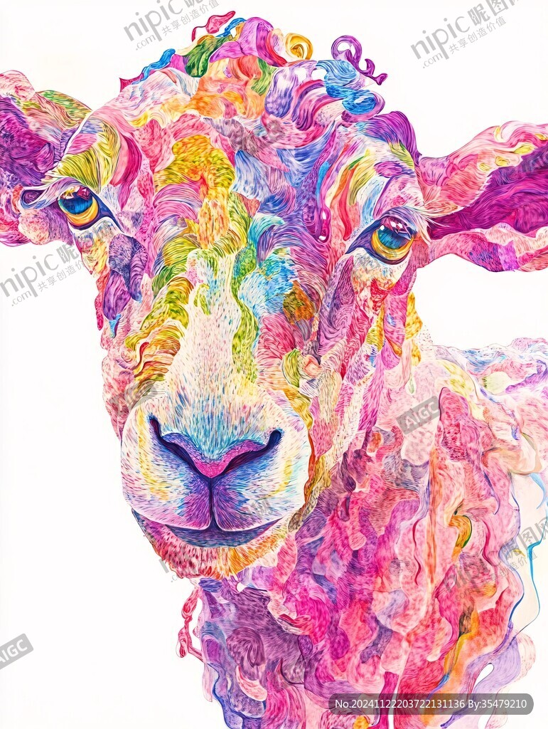 手绘梦幻羊风格装饰画