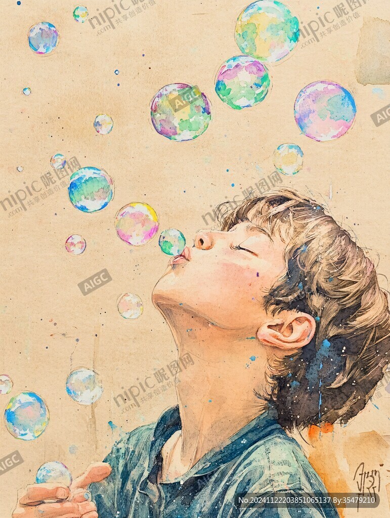 吹泡泡插画