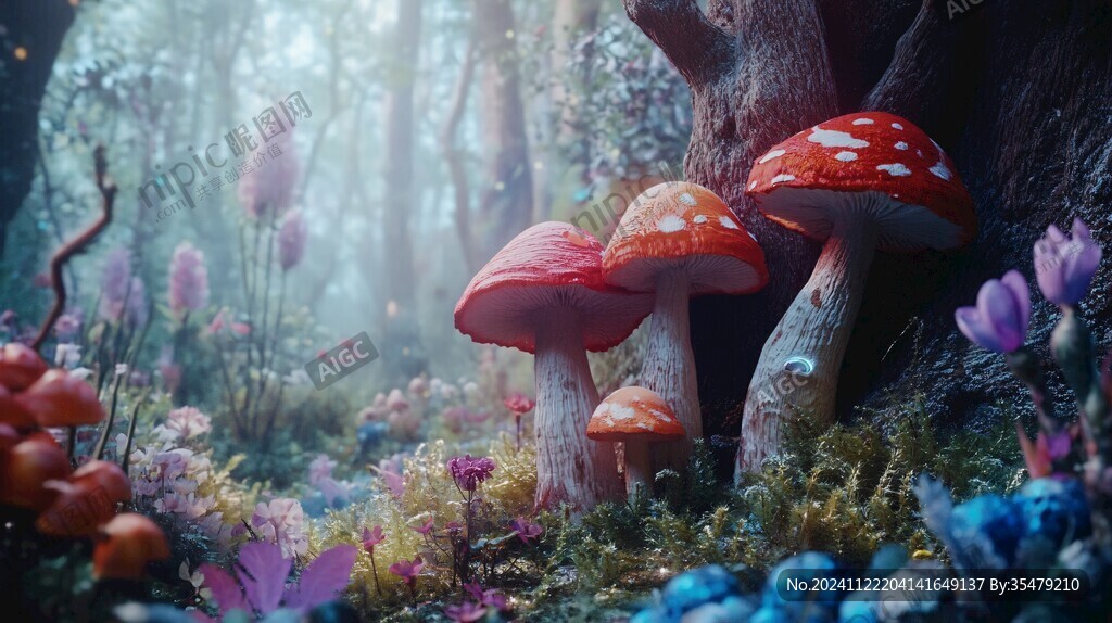 梦幻蘑菇背景
