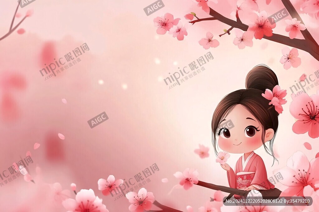 卡通桃花女孩