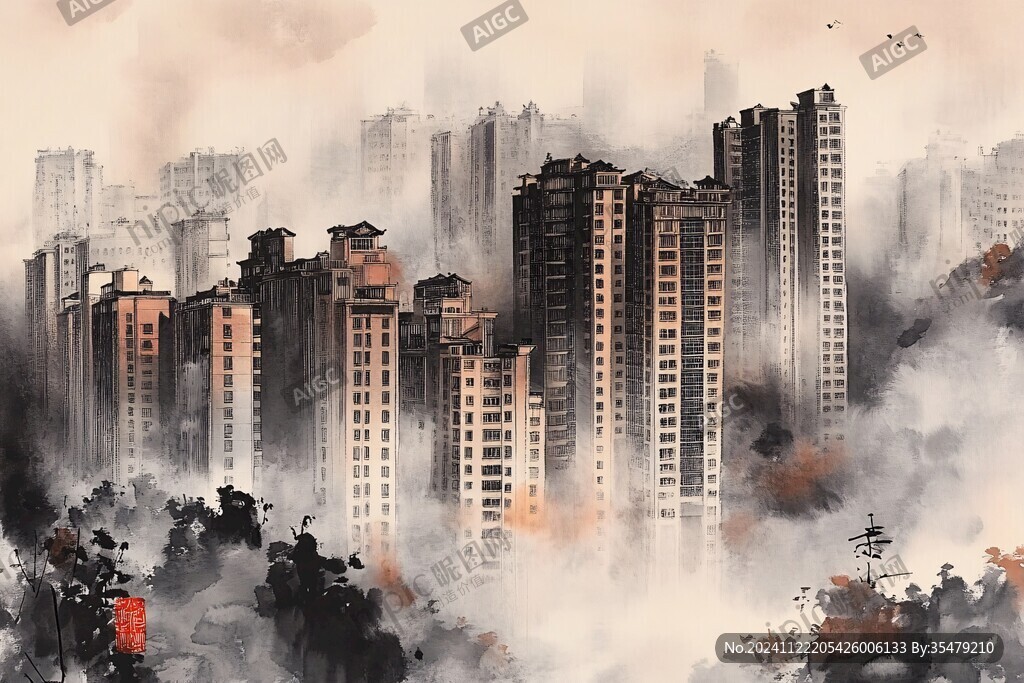 意境水墨城市建筑