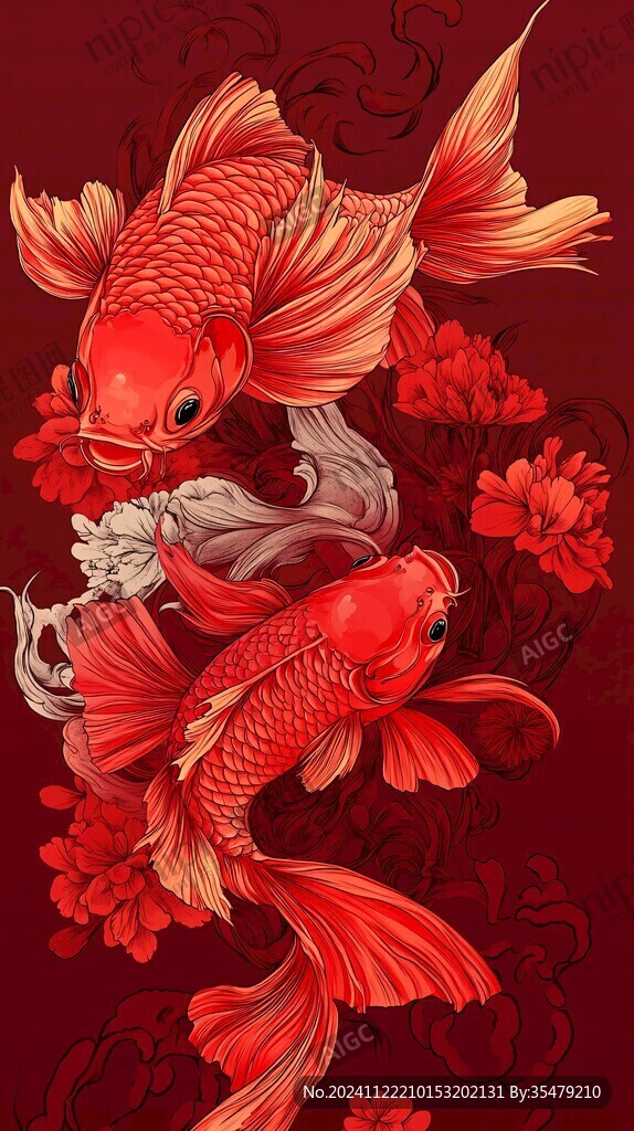 中式风格红鲤鱼