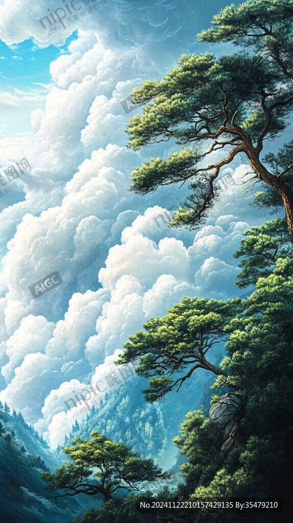 迎客松油画