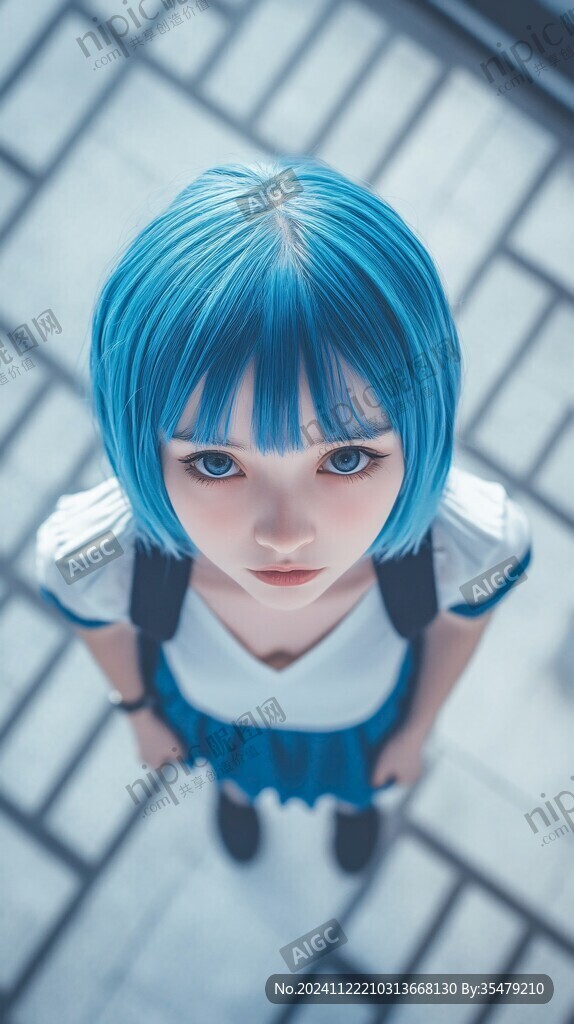 蓝色头发小女孩