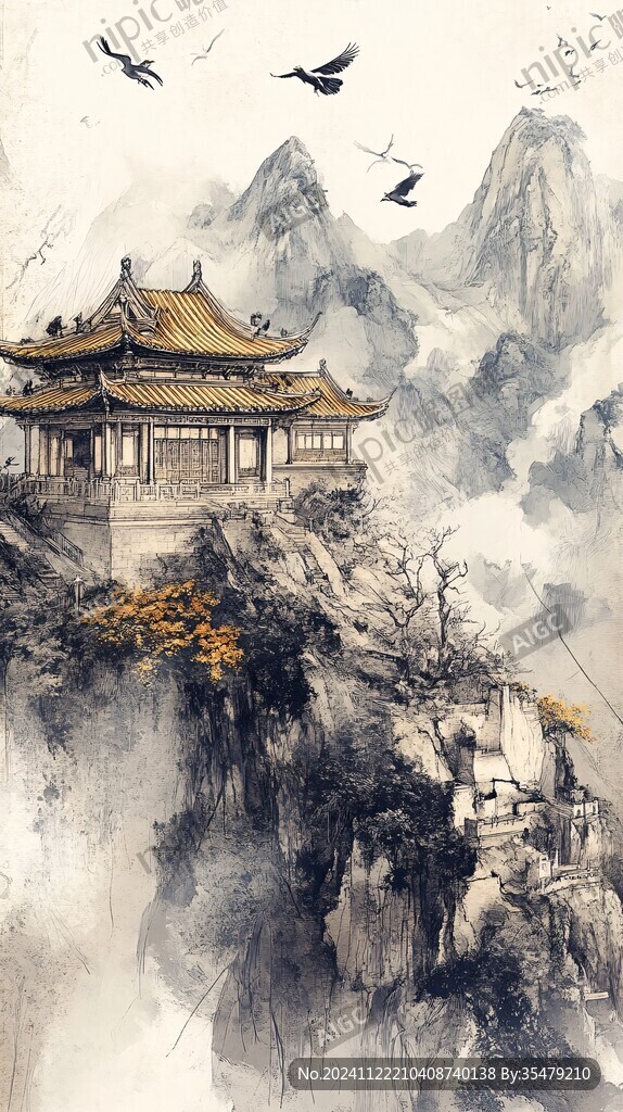 楼阁仙景插画