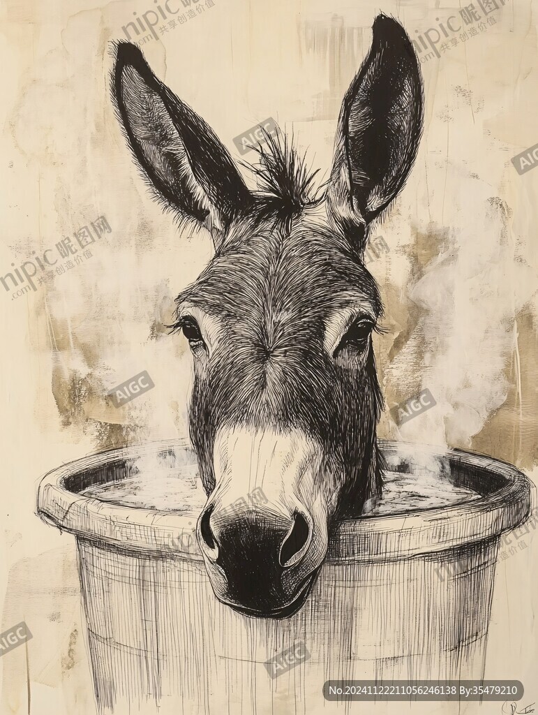 驴拉磨插画