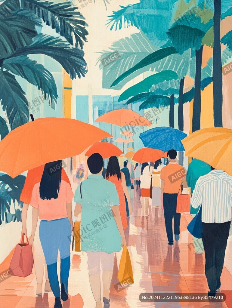 街道上熙熙攘攘的人群插画