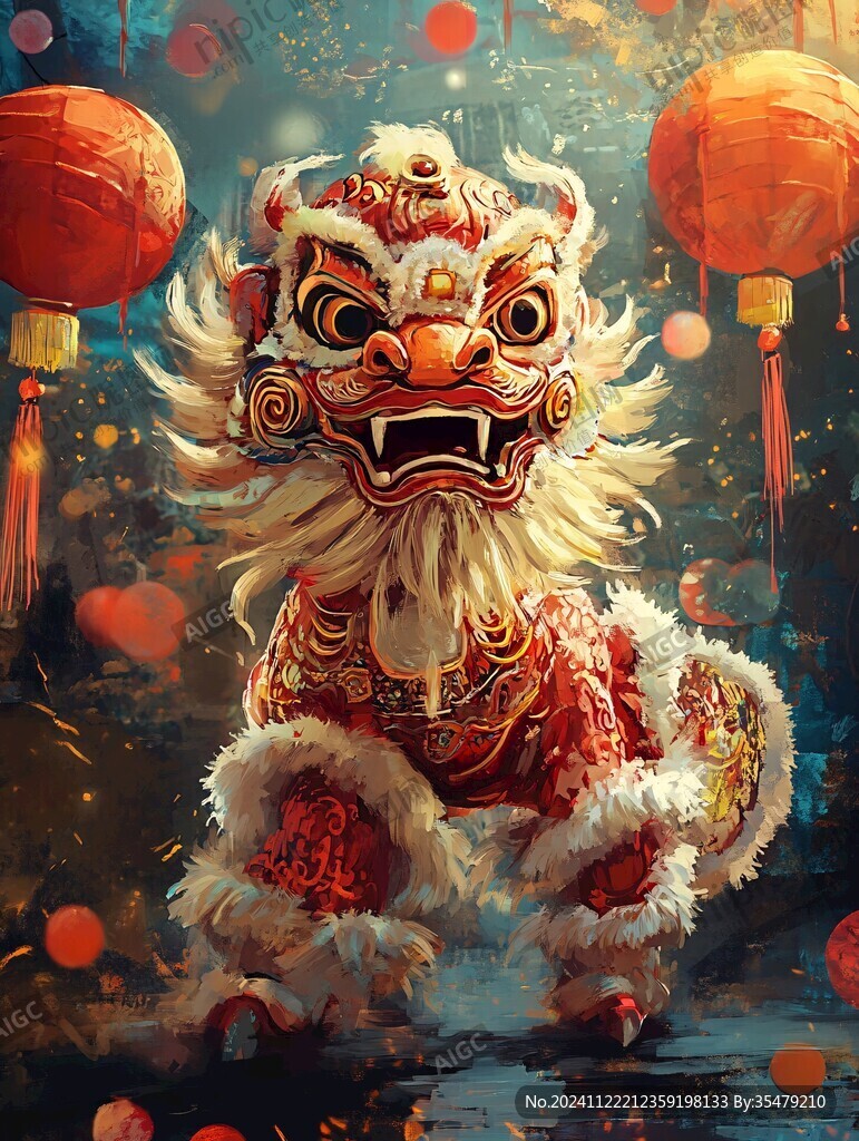 兔年插画醒狮