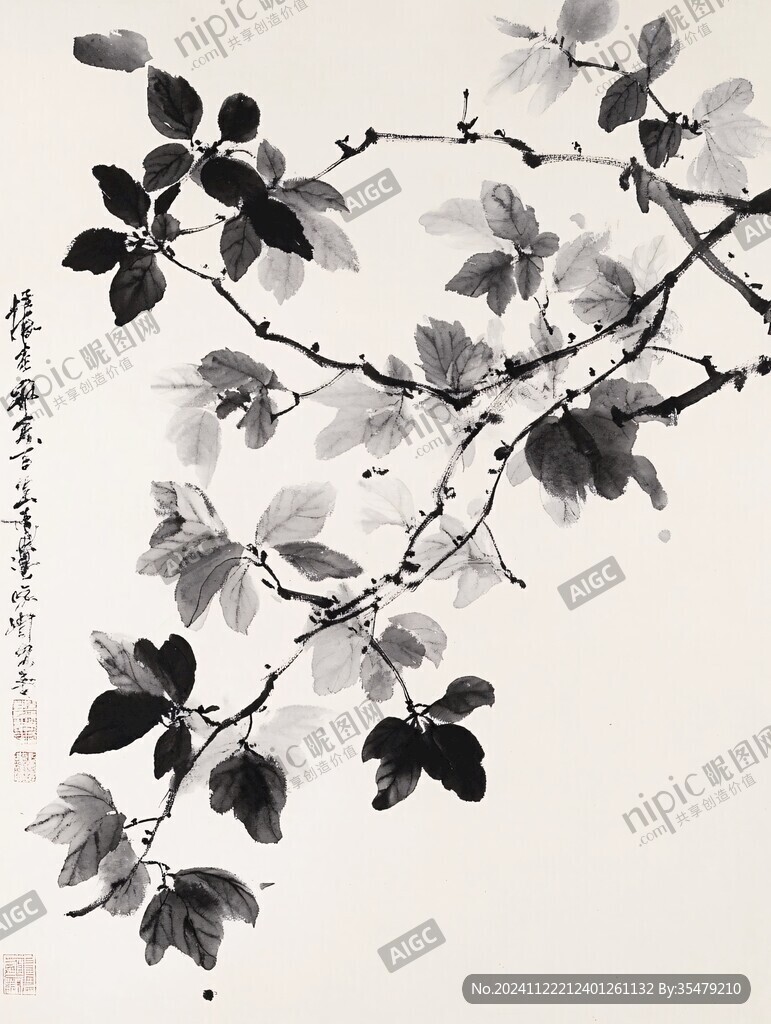 画意紫荆花枝