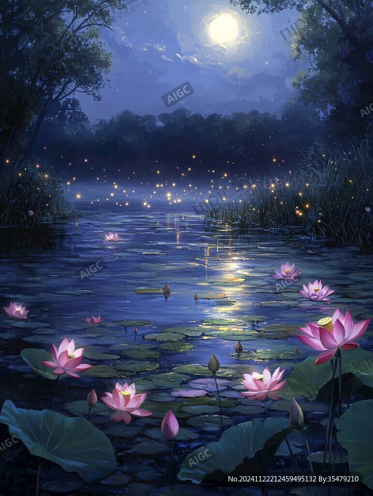 油画荷塘月色