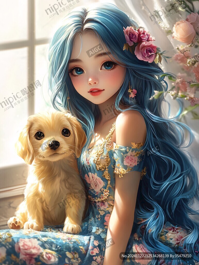 蓝色女孩插画