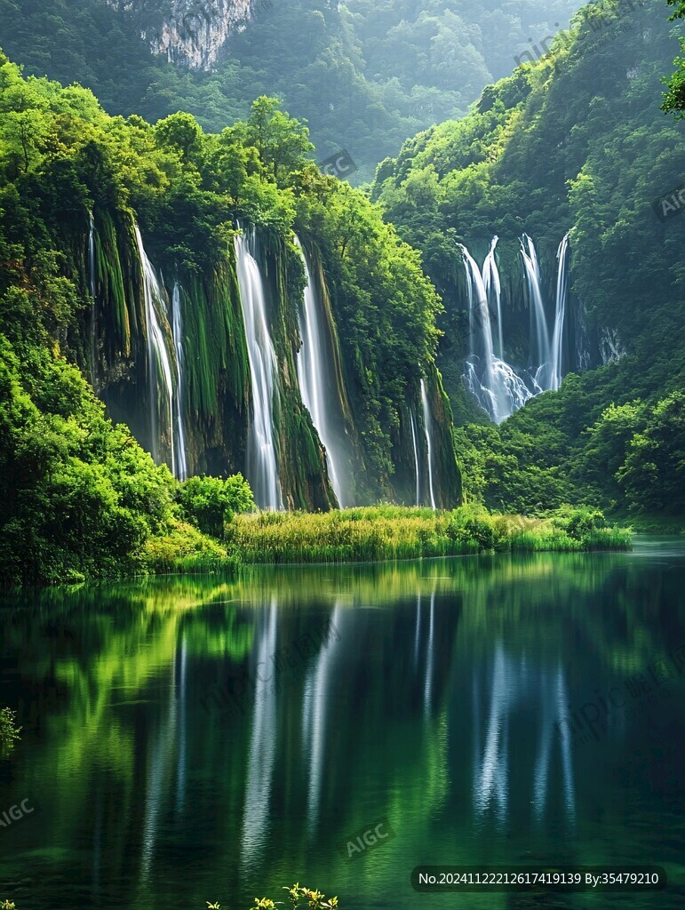森林瀑布山水风光