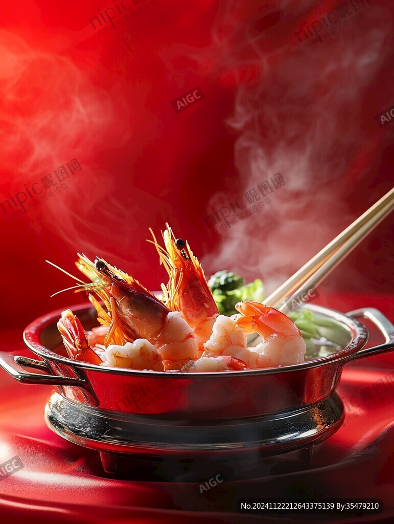 热气腾腾一只夹起的虾