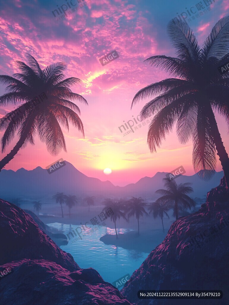 粉红色的3d风景