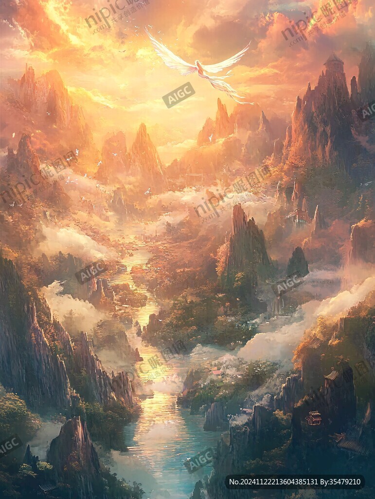 天界晓钟风景插画