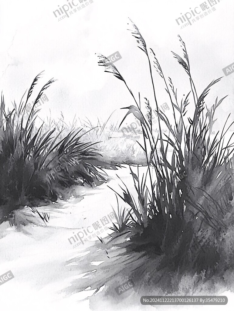 手绘芦苇地